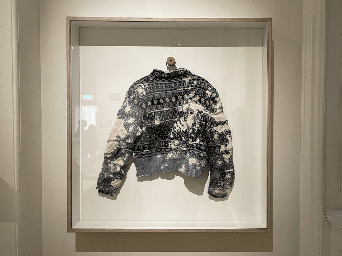 visibly mended darned jumper by celia pym at eternally yours somerset house