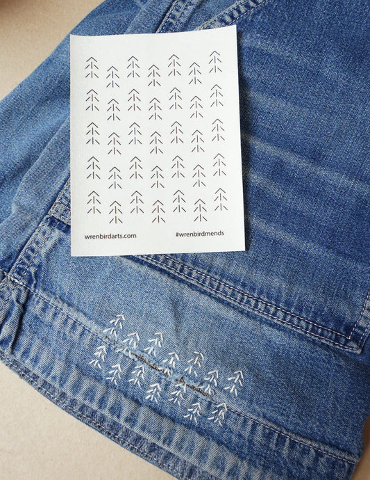 Wren Bird Arts washable mending transfers for sashiko denim repair
