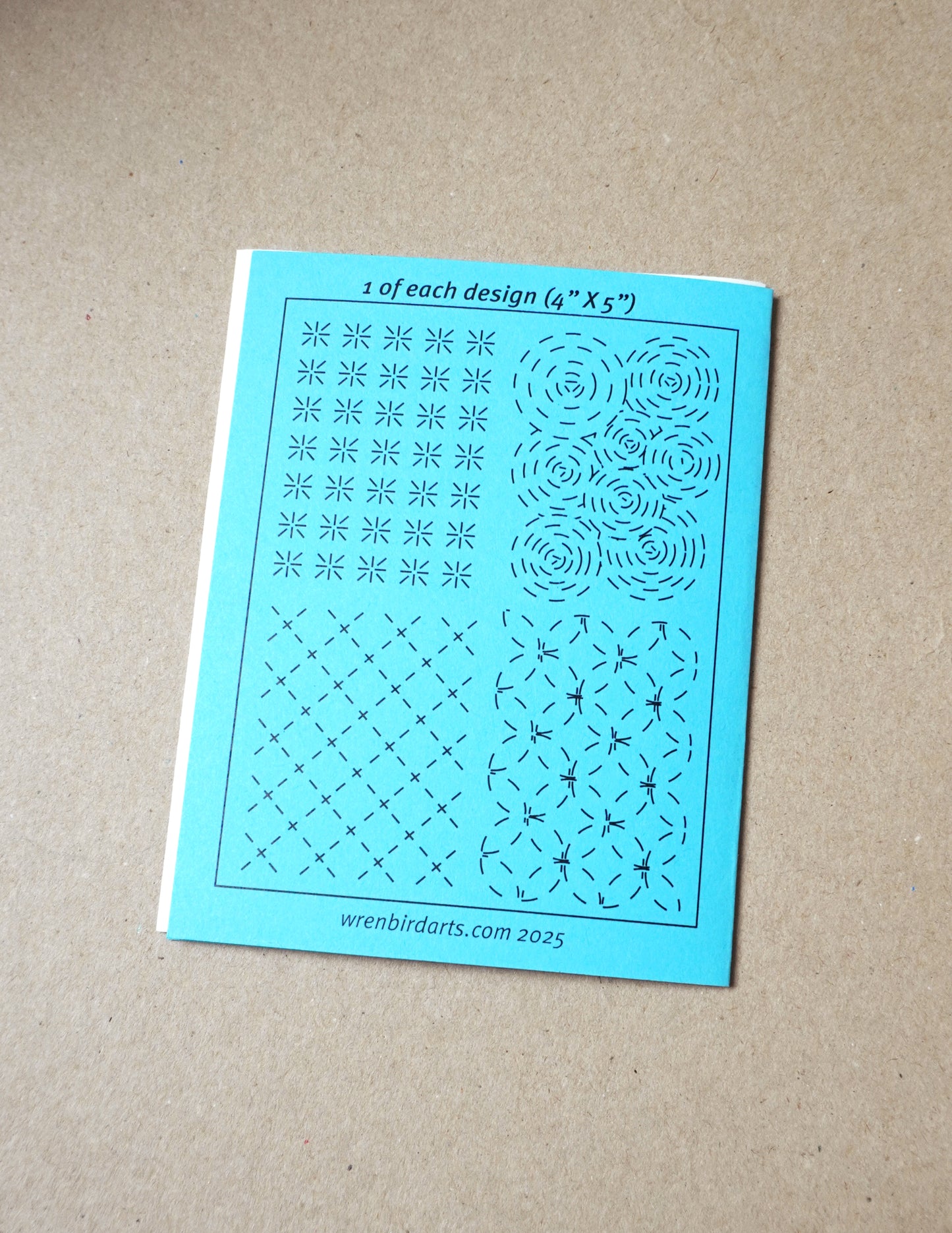 Wren Bird Arts washable mending transfers for sashiko blue pack
