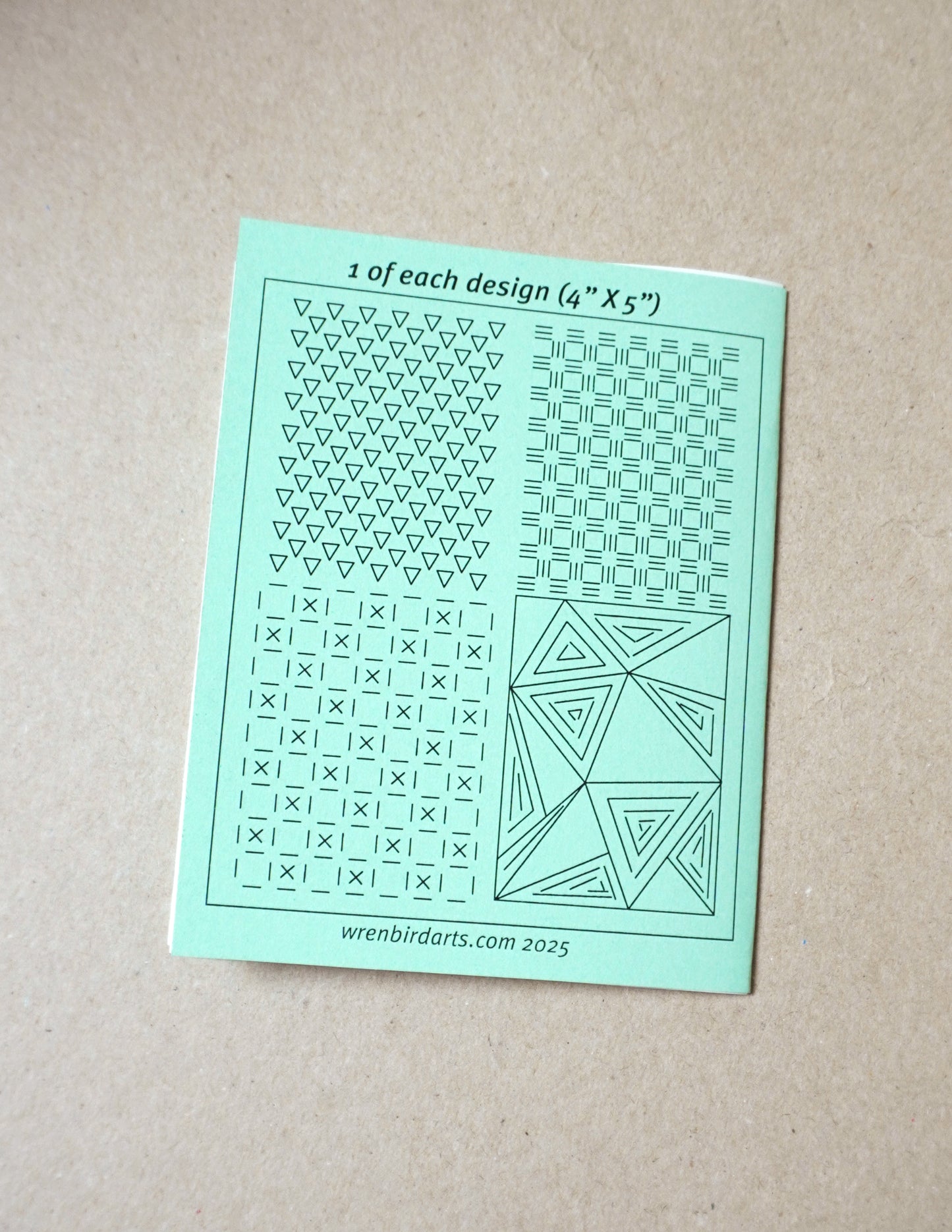 Wren Bird Arts washable mending transfers for sashiko mint green pack
