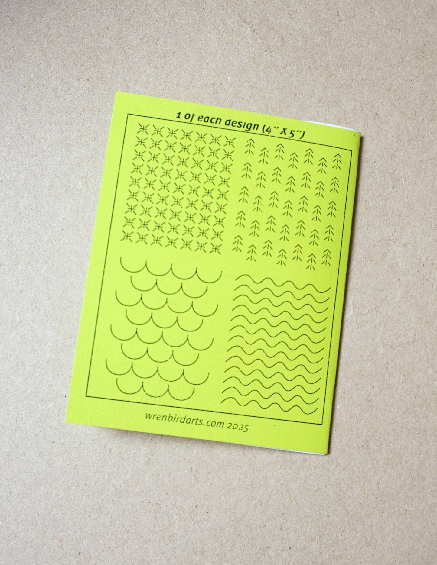 Wren Bird Arts washable mending transfers for sashiko neon green pack
