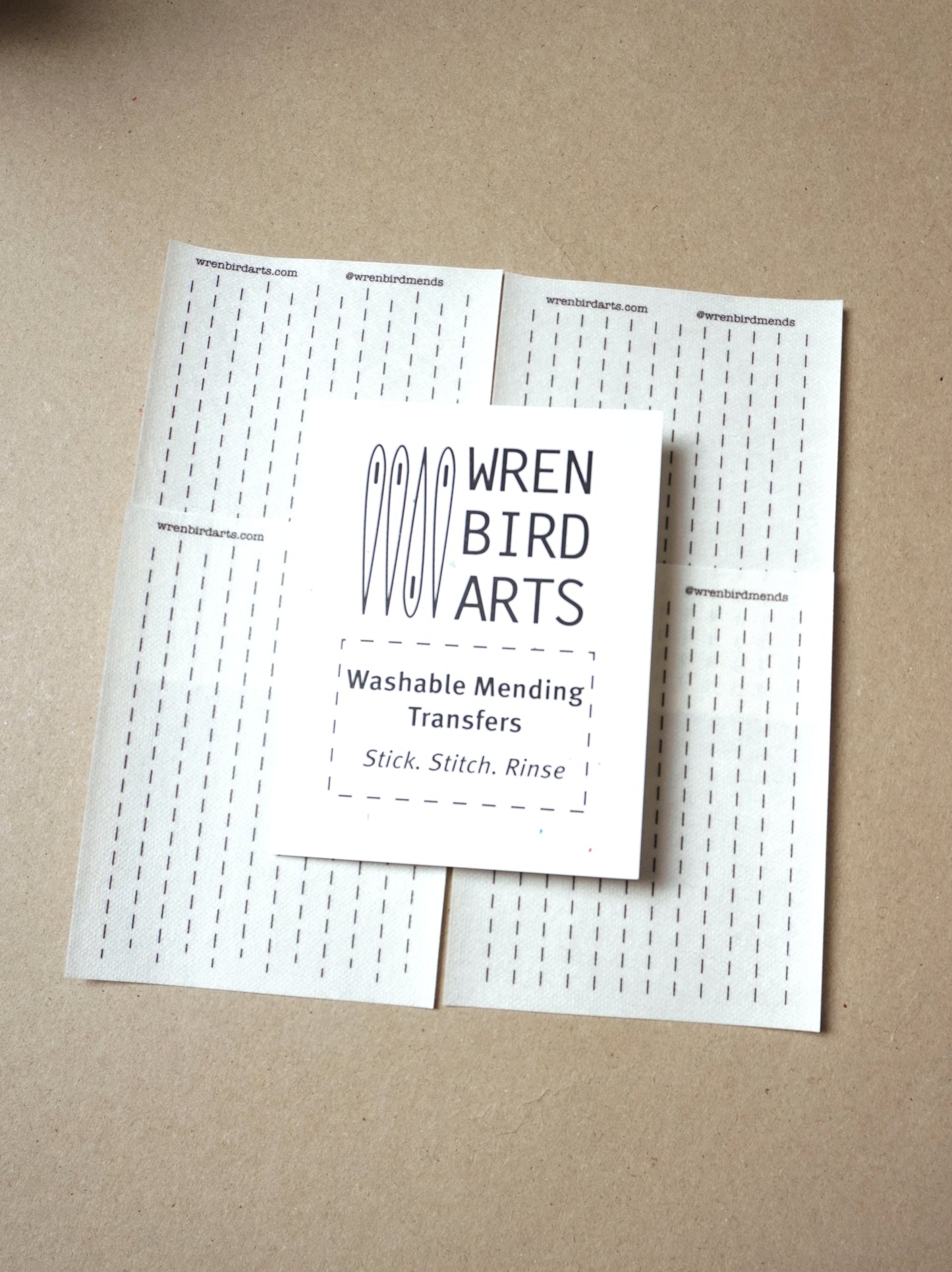 Wren Bird Arts washable mending transfers for sashiko white pack