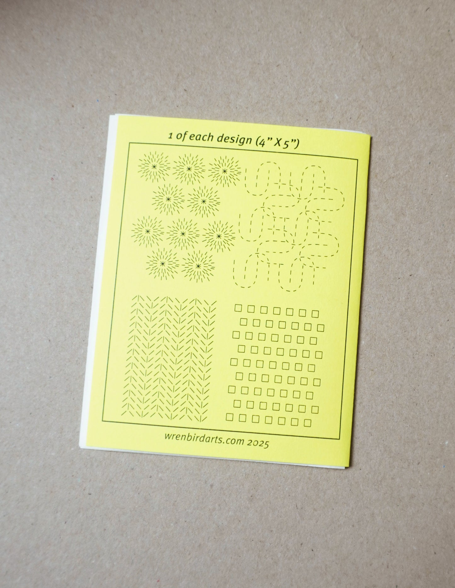 Wren Bird Arts washable mending transfers for sashiko yellow pack