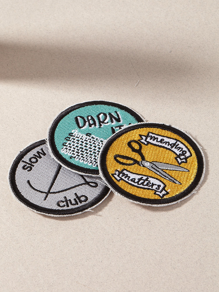embroidered patches deadstock fabrics visible mending slow stitch club