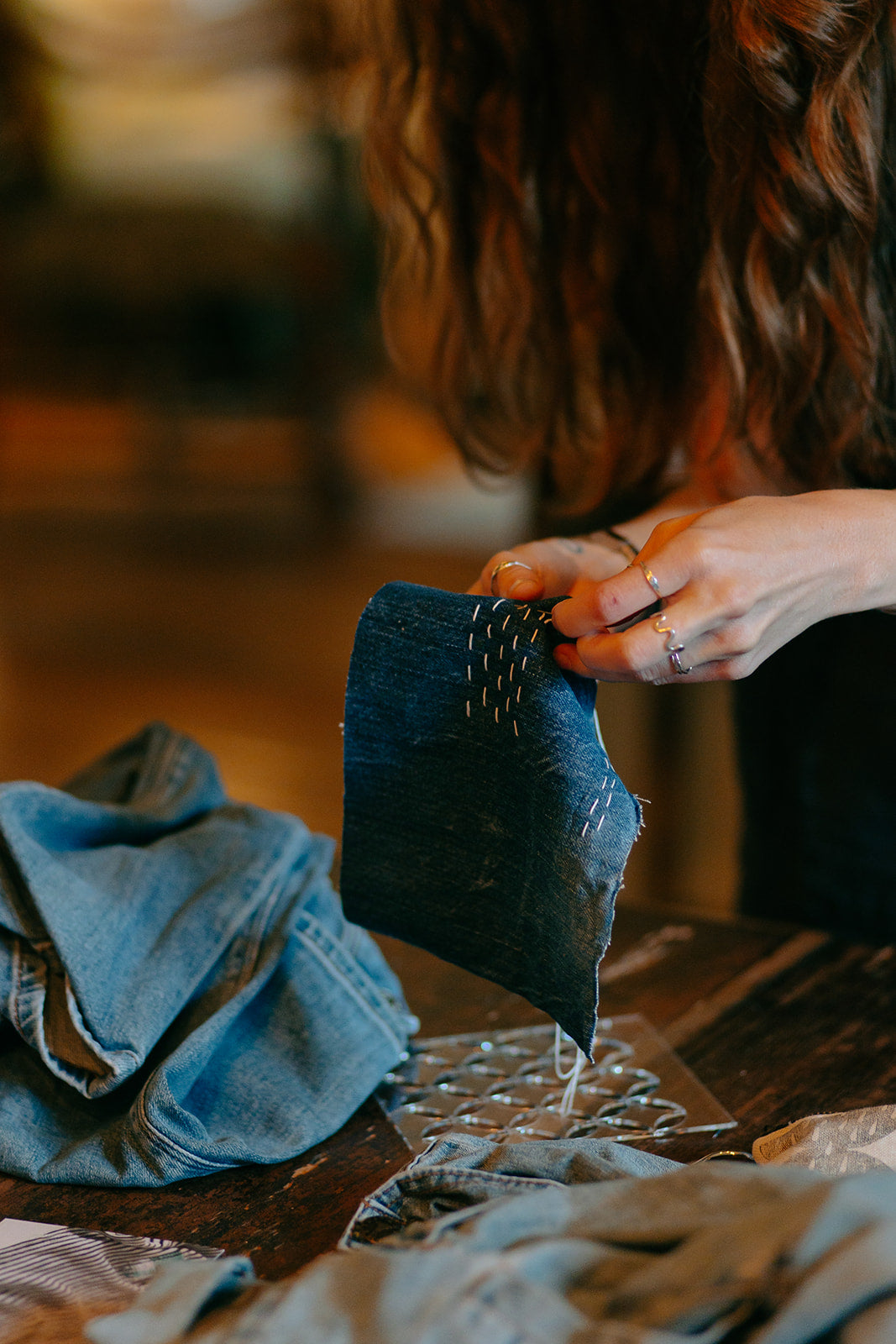 Introduction to visible mending with sashiko @ Millie Moon, Frome