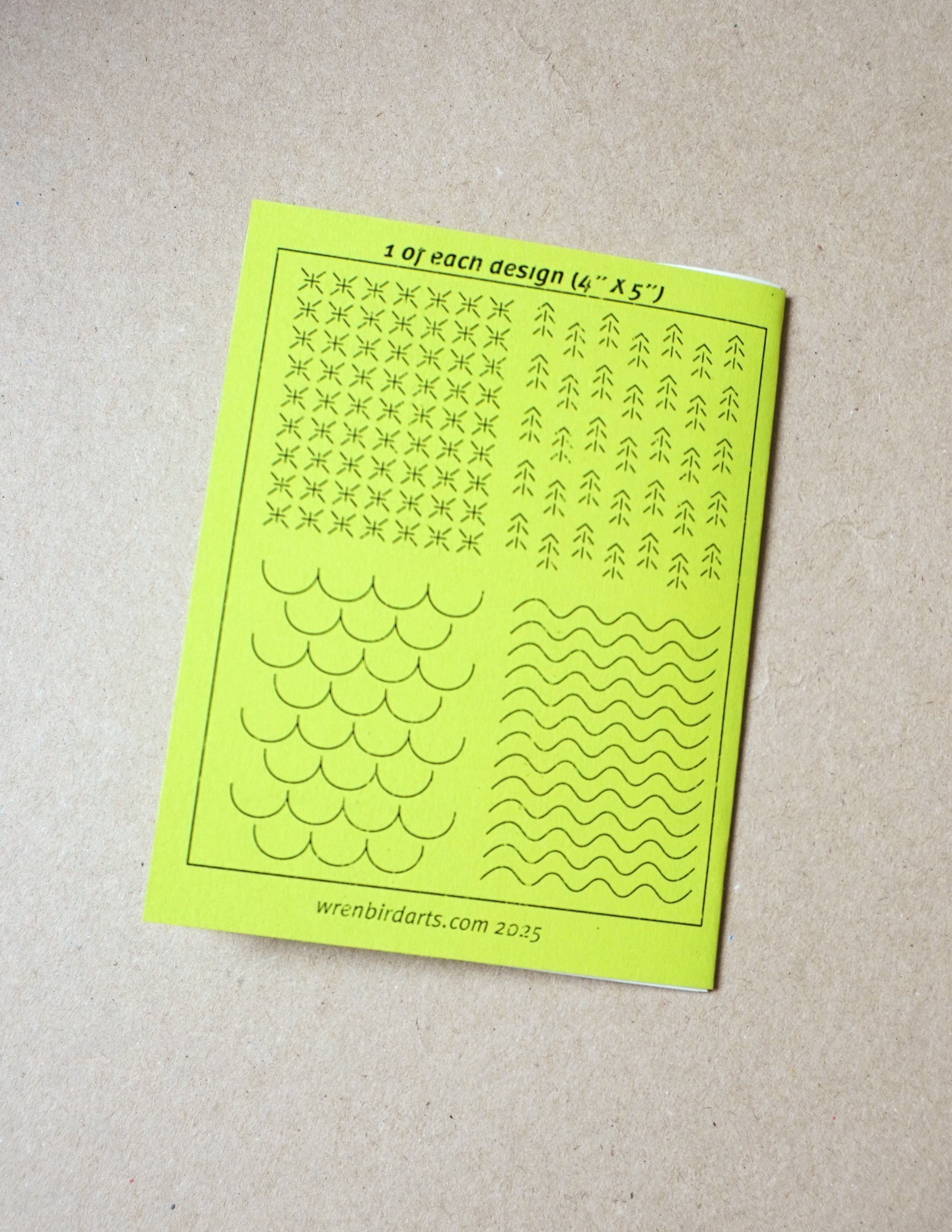 Wren Bird Arts washable mending transfers for sashiko neon green pack