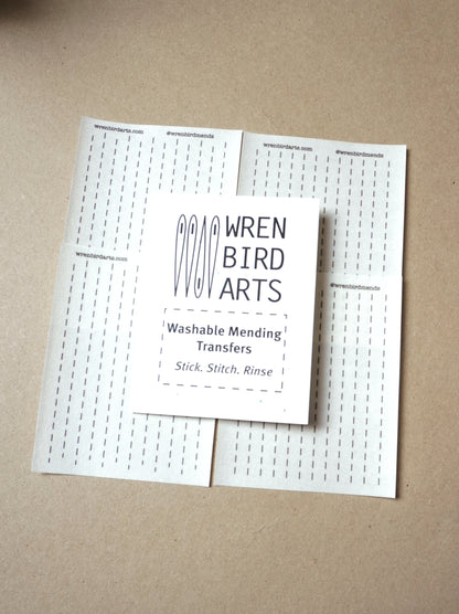 Wren Bird Arts washable mending transfers for sashiko white pack