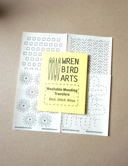Wren Bird Arts washable mending transfers for sashiko yellow pack