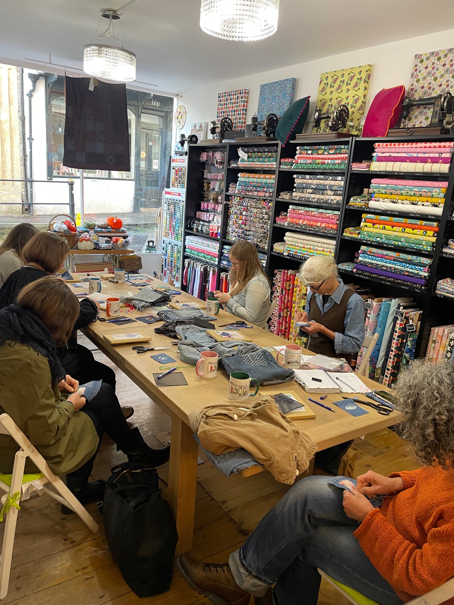 sashiko visible mending workshop at millie moon in frome, somerset